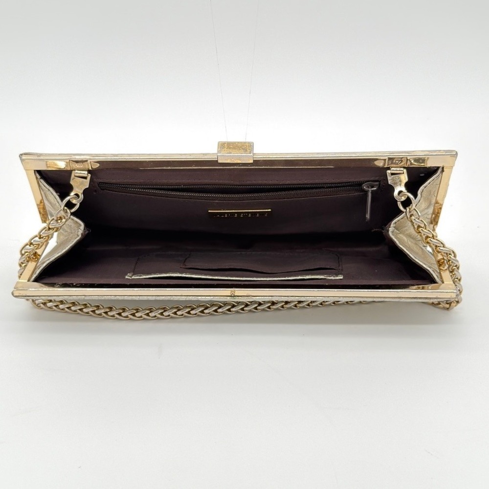 VALERIE STEVENS  Metallic Snake‎ Embossed Chain Clutch NWOT Silver Evening Bag - Picture 6 of 6